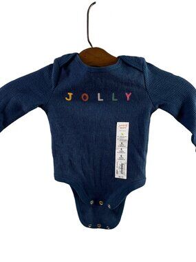 Jumping Beans Baby Bodysuit 6M Jolly Christmas Navy Blue Waffle Thermal Knit